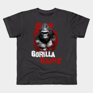 Silverback Gorilla Gainz Muscle Ape Distressed Design Kids T-Shirt